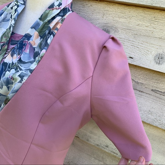 True Vintage 60s Mauve Floral Collared Short Puff Sleeve Button Down Suit Blouse - Picture 7 of 16